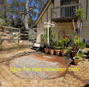 the base for the new rainwater tank once the old tank was removed it has a brick base