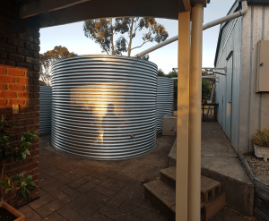 evening view of completed galvanised rainwater tanks at prospect hill sa