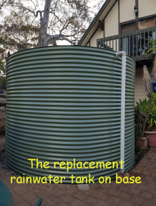pale eucalypt rainwater tank on base in Humbug Scrub sa