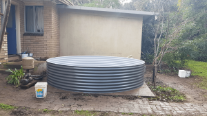 Base of the rainwater tank in place